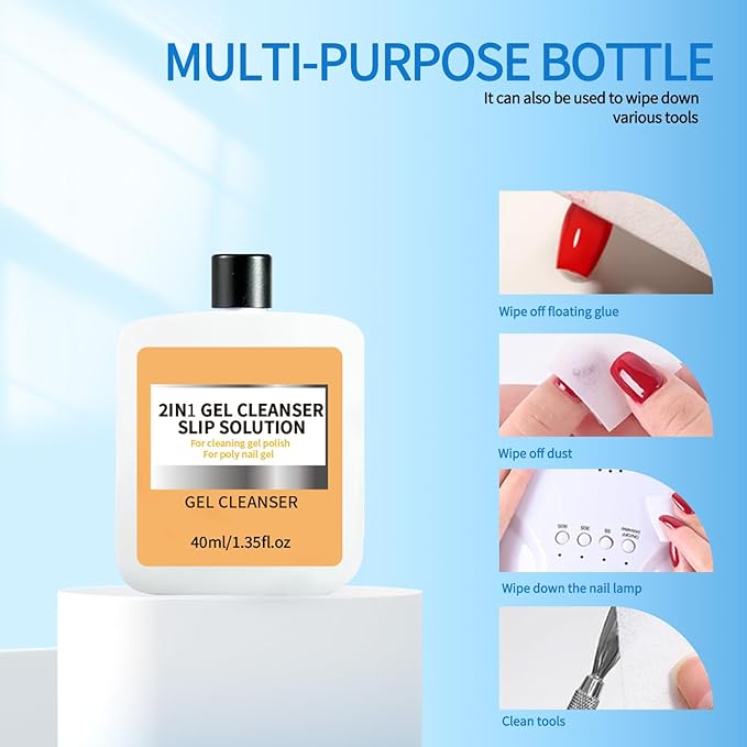Professional 40ml Nail Slip Solution Quick Cleaning Poly Gel Slip Solution For Nail Art And Extensions, Suitable for Beginners DIY Home Nails Salon