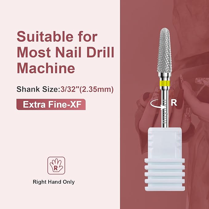 3/32" Clean Cone Bits Extra Fine Grit Carbide Cuticle Cleaner Bit for Electric Nail Drills – Professional Manicure Tool for Nail Salons and Home Use (XF Grit. Silver)