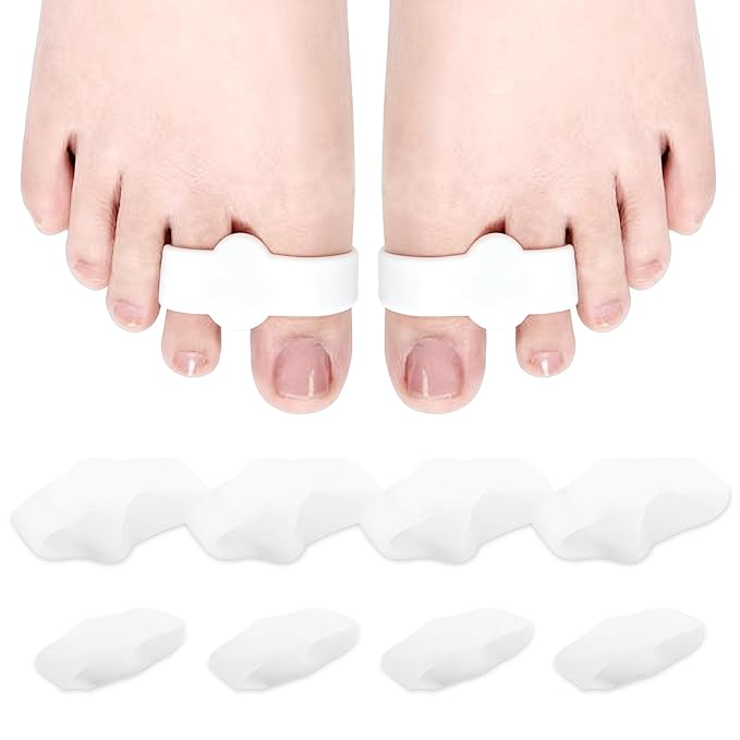 8 PCS Bunion Corrector & Toe Separators - 2 Loop Gel Toe Spacers for Women & Men, Soft Silicone Toe Straighteners, Soft Toes Spacers Corrector for Women Men Straighten Overlapping Toes(2 Size,White)