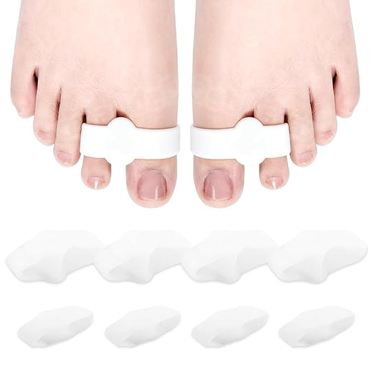 8 PCS Bunion Corrector & Toe Separators - 2 Loop Gel Toe Spacers for Women & Men, Soft Silicone Toe Straighteners, Soft Toes Spacers Corrector for Women Men Straighten Overlapping Toes(2 Size,White)