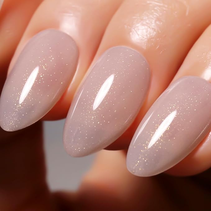 Imtiti Glitter Gel Nail Polish, 0.5 Fl Oz Nude Beige Glitter Polish Soak Off LED U V Gold Shimmer Sparkle DIY Nail Art Starter Manicure Salon Kit