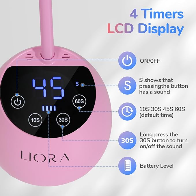 LIORA UV LED Nail Lamp - Gooseneck UV Light for Gel Nails, Cordless USB Rechargeable Flash Curing Ligth with 4 Timers & Auto Sensor, Nail Dryer Gel Polish Light for Salon Home DIY