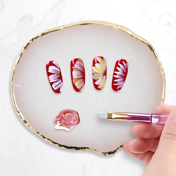 23 Piece Nail Art Tools Set Resin Nail Art Palette Nail Art Brush 2-way Acrylic Silicone Engraving Pen Dotting Pen Tools DIY Home Salon Makeup Display Board Nail Art Kit (White)
