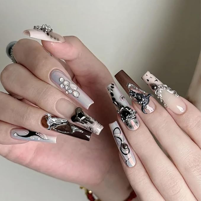 50PCS Bull Head Nail Charms, 3D Retro Alloy Nail Accessories Gold Silver Animal Designs Manicure Decorations for DIY Craft Making