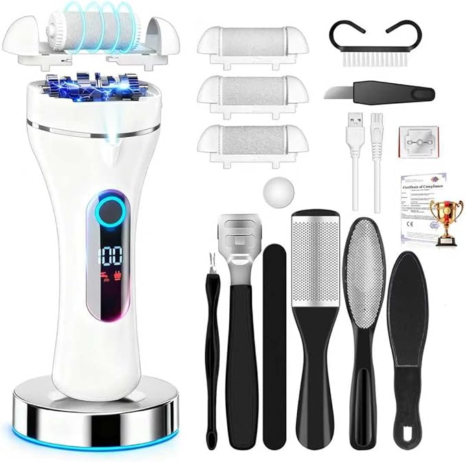 10 in 1 Professional Electric Foot Callus Remover, Callus Remover for Feet Pedicue Kit, IPX7 Waterproof Electric Callus Remover for Feet for Dead Hard Cracked Dry Skin Care
