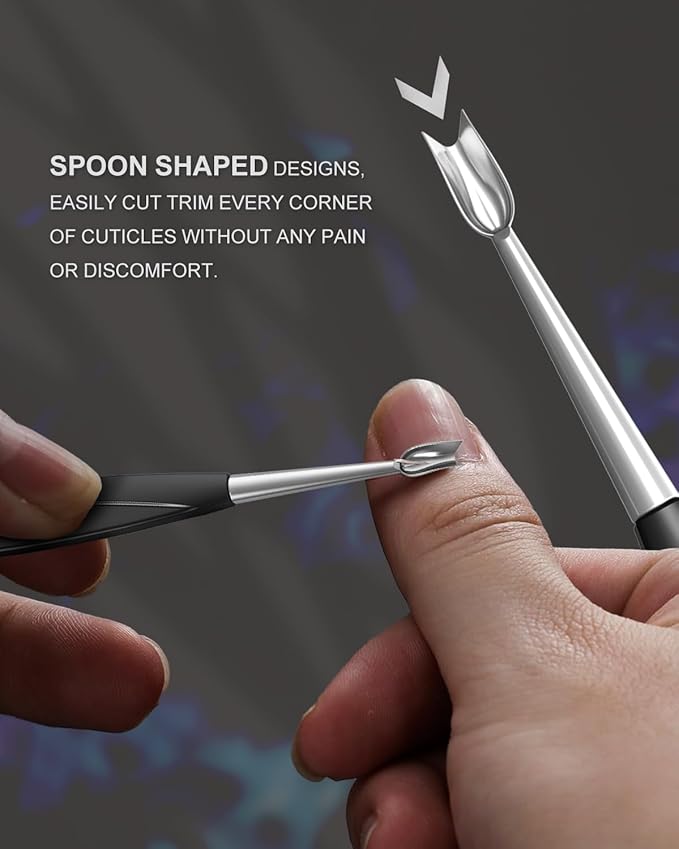 4PCS Manicure Tool Set, Professional Cuticle Pusher Cutter Trimmer Nail Polish Remover Nail File for Healthy Beautiful Nails, Stainless Steel Cuticle Knife for Fingernails Toenails