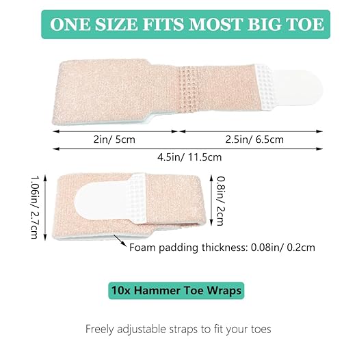 Hammer Toe Straightener Corrector (10Pack), Broken Toe Wraps with Soft Padded for Women & Men Pain Relief, Big Toe Splint Protectors for Overlapping/Crooked/Curled Toes and Align Hallux Valgus