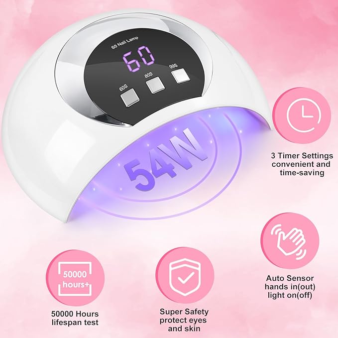 Wisdompark UV LED Nail Lamp, 54W UV Light for Gel Nails with Automatic Sensor/3 Timer Setting Professional Nail Dryer Gel Polish Curing Lamp Nail Art Tools