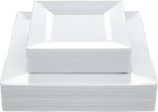 60PCS White Square Plastic Plates, Disposable Plates by N9RTABLEWARE