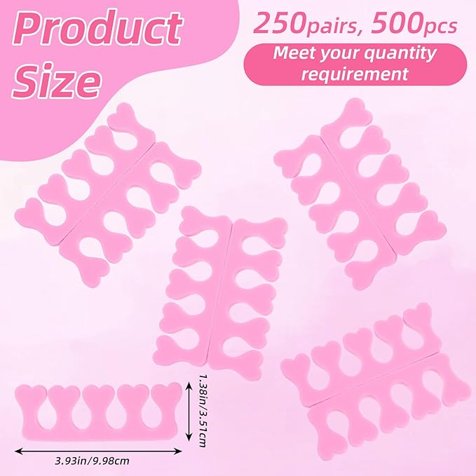 500 Pcs (250 Pairs) Toe Separators Pedicure Tool Kit Soft Toe Spacers for Pedicures Spreaders Finger Dividers for Women Men Feet Nail Toenails Art Painting Polish Spa