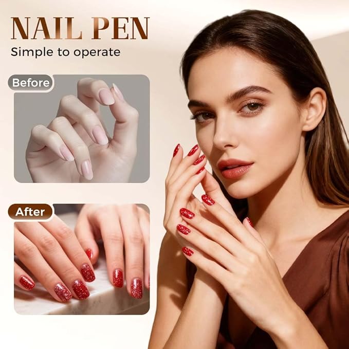 6 Colors Nail Art Pens Set, 3 in 1 Nail Polish Pens Quick Dry, One Step Nail polish Gel Pen, Salon Quality Nail Art Pen for Women (D)