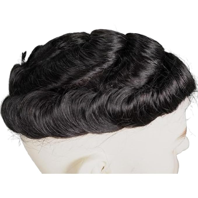 Human Hair Toupee for Men 10x8 Inch,European Human Hair Lace Front Natural Hairline Hair Pieces with 0.06mm Thin Skin PU V-looped Men's Hair Replacement System (#1b off black color,100% human hair)