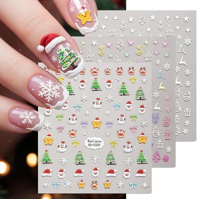 5 SheetsChristmas Nail Stickers for Nail Art, 5D Embossed Self-Adhesive Trees Nail Decals, Mushroom Nail Supplies Nail Art Design Accessories for Women and Girls Manicure DIY Decoration