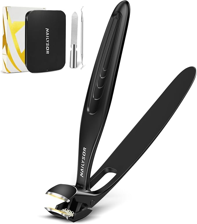 Toenail Clippers for Thick Toenails, Long Handle Nail Clippers for Seniors, Large Fingernail Clipper Angled Head with Catcher, Ergonomic Wide Jaw Opening Heavy Duty Cutter for Men Women