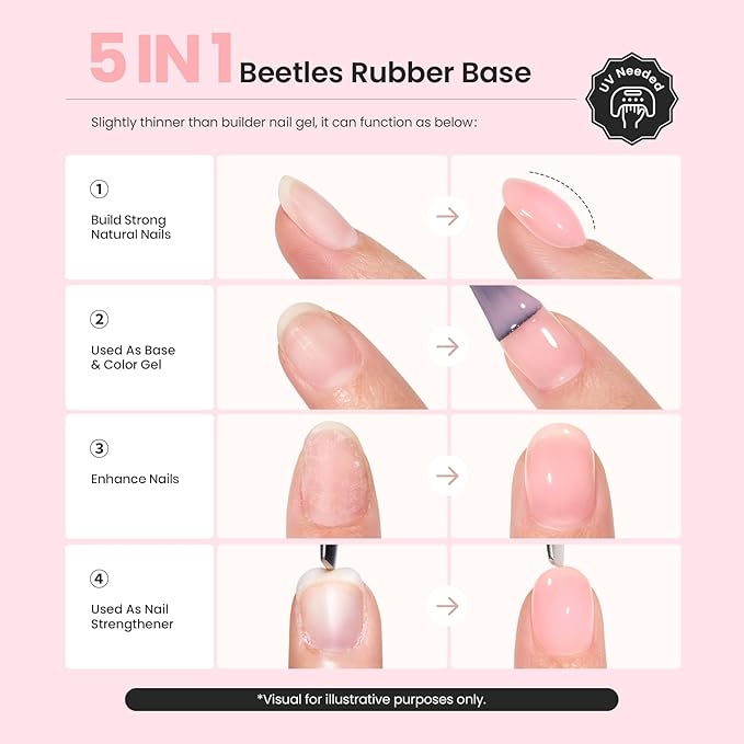 Beetles Gel Top Coat & Clear Rubber Base Gel Polish Set, 2Pcs 15ml Top Coat Nail Polish and Clear Nail Polish Soak Off UV LED for Nail Art Long Lasting DIY Manicure Use Gifts for Women
