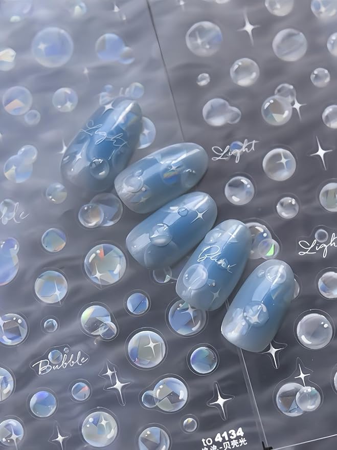 SoftSoul Light Bubble Nail Stickers 5D Embossed Premium Salon-Quality Nail Charm Accessories, Easy Application & Self-Adhesive Ocean Aurora Sticker for DIY Manicure, Nail Art, Press on, Home or Salon