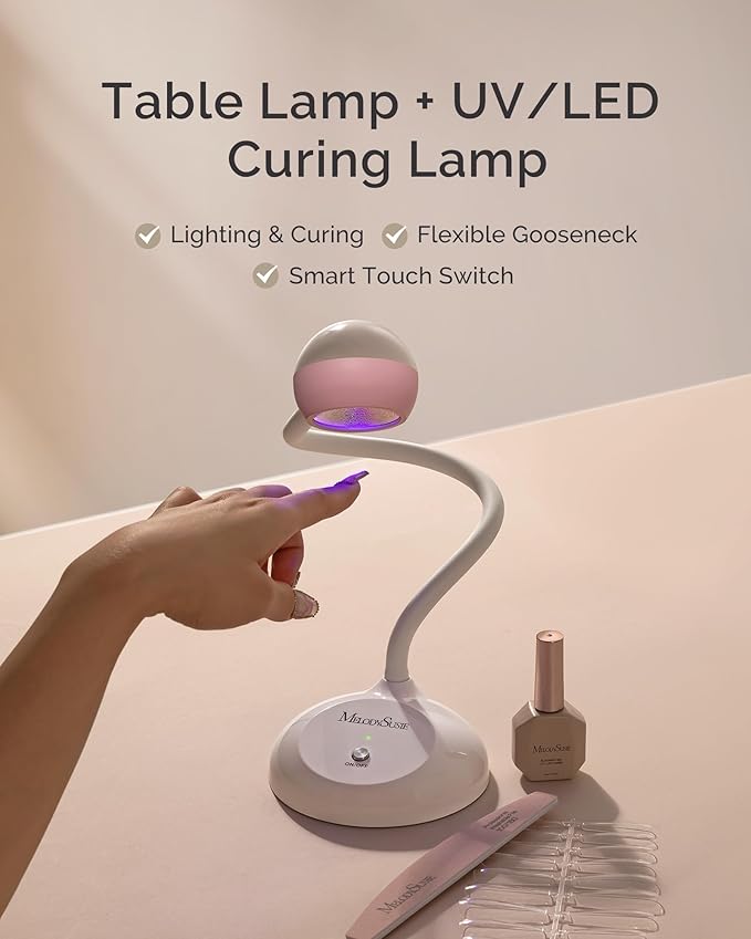 MelodySusie 2 in 1 Professional Nail Desk Lamp and Flash Cure UV Nail Lamp for Nail Art Fill Light&Curing,Cordless Gooseneck UV Light for Gel x Nails with 2 Timers, Rechargeable, Salon Use