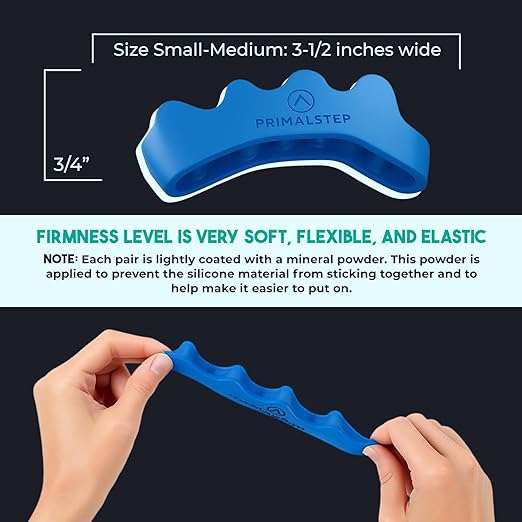 PRIMALSTEP 2.0 FIRM EDITION Toe Separators - Extra Firm, Stretchy & Flexible - Thicker & More Durable - Dr. Recommended Toe Spacers - Loved by Those with Bunions or Plantar Fasciitis - (Blue, Large)