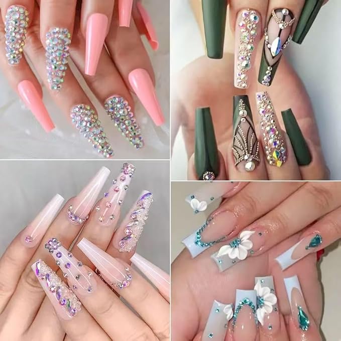 24Grid Nail Art Rhinestone Flatback Gems Crystals Diamond for Nail Decoration Round Rhinestones Kit with Pickup Pencil and Tweezer for DIY and Professional Nail Art