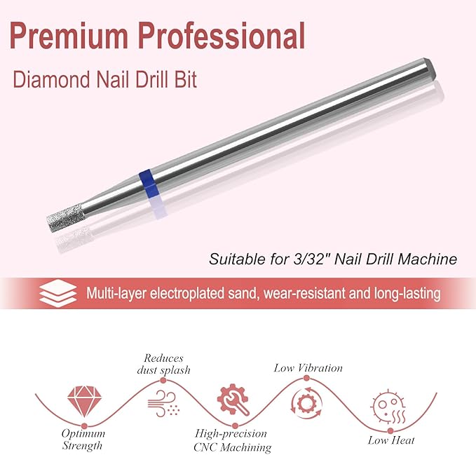 Mini Barrel Shape Cuticle Clean Nail Drill Bit, 3/32'' Professional Safety Carbide Diamond Under Nail Cleaner for Cuticle Dead Skin Nail Prepare, Nail Salon (Medium)