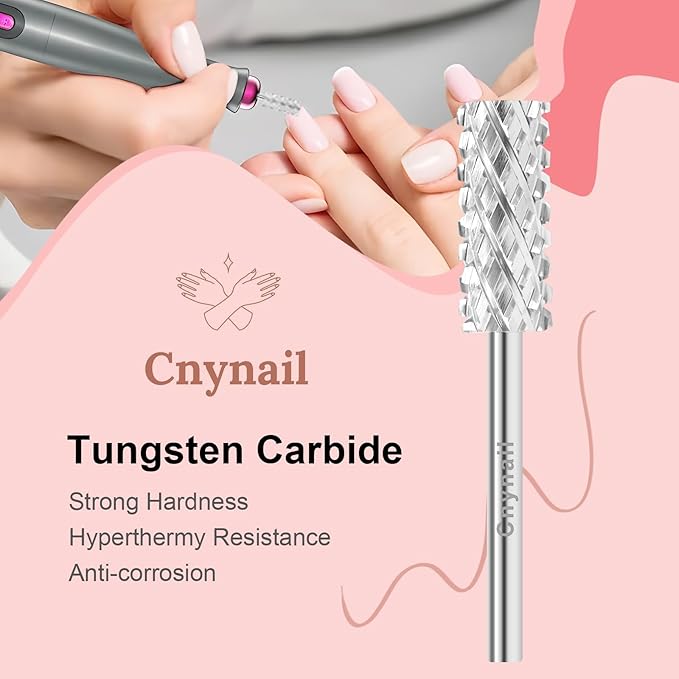 3/32" 5.35MM Small Barrel Flat Top Bit Tungsten Carbide Nail Drill Bit Safety Bit for Gel & Acrylic Removal, 2-Way Rotating Efile Tip, Salon Electric File Accessory (4XC Grit, Silver)