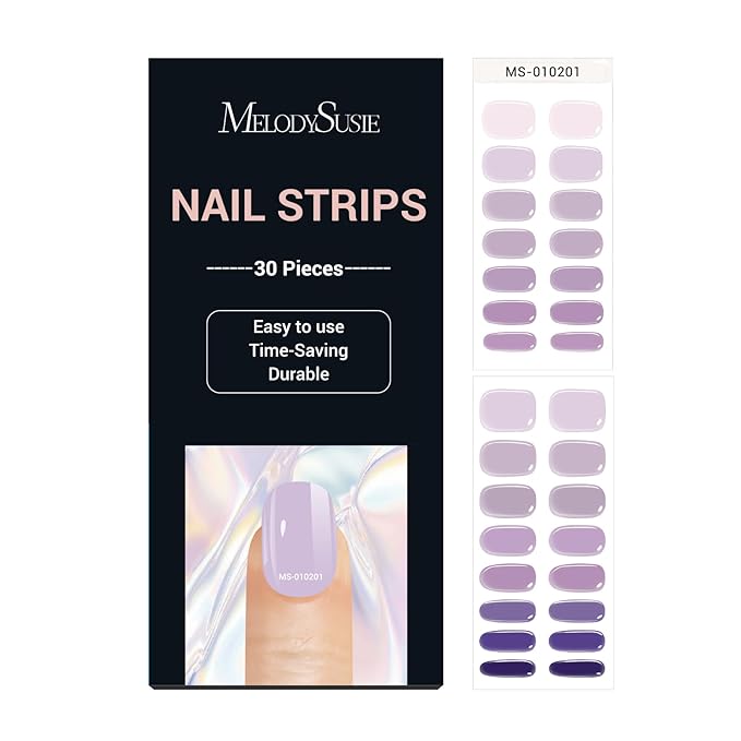 MelodySusie 302PCS Semi Cured Gel Nail Strips (Amethyst Bliss), Works with Nail lamp, Salon Quality, Long Lasting, Easy to Apply and Remove, Includes 2 Prep Pads, Nail File and Wooden Stick
