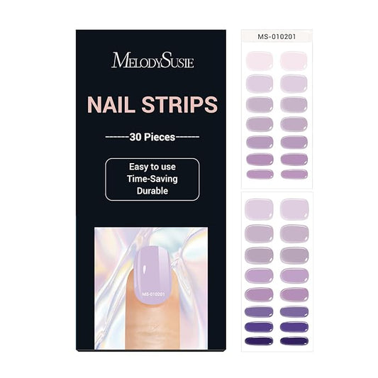 MelodySusie 302PCS Semi Cured Gel Nail Strips (Amethyst Bliss), Works with Nail lamp, Salon Quality, Long Lasting, Easy to Apply and Remove, Includes 2 Prep Pads, Nail File and Wooden Stick