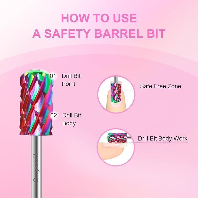 3/32" 2PCS Large Barrel Smooth Round Top Tungsten Carbide Nail Drill Bit Safety for Gel & Acrylic Removal, Right Way Rotating Efile Tip, Salon Electric File Accessory (5XC Grit, Multicolor)
