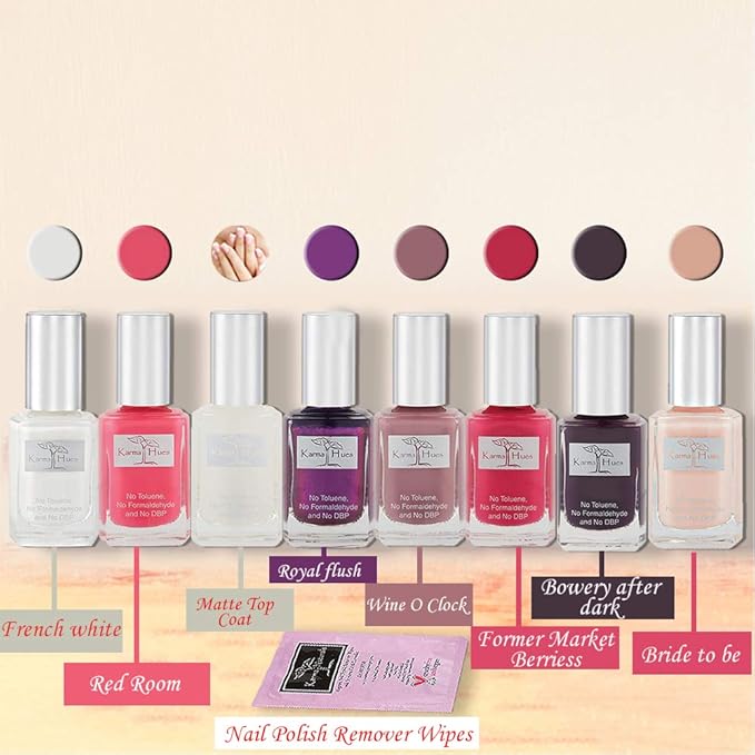 Christmas Nail Polish Dream Nails - Natural Nail Polish Base Coat Set – Natural Nail Polish Remover Wipes - NonToxic Nail Art | Vegan and Cruelty-Free Nail Paint (Pack of 9)