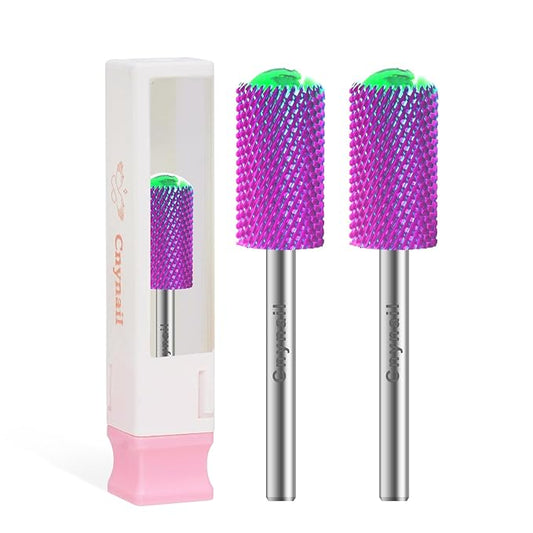 3/32" 2PCS Large Barrel Smooth Round Top Tungsten Carbide Nail Drill Bit Safety Bit for Gel & Acrylic Removal, 2-Way Rotating Efile Tip, Salon Electric File Accessory (M Grit, Purple)