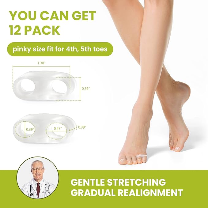 Bukihome Pinky Toe Separator for Women - 12 Pack Gel Tailor's Bunion Corrector Pads, Small Toe Spacers for Overlapping Toes, Calluses, Blisters & Pain Relief