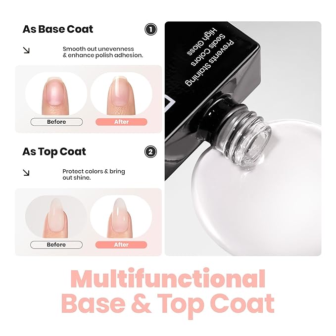 Beetles Sheer Light Nude Pink Nail Polish With 2 in 1 Base & Top Coat Set, Fast Drying & Nail Strengthen, Nail Lacquer Peach Liqueur, No UV Lamp Needed Nail Art Gifts for Women