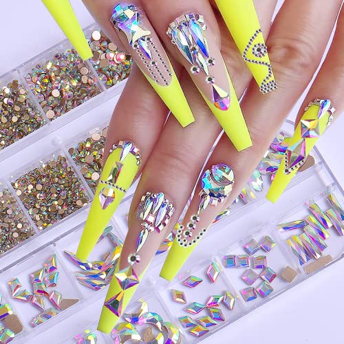 13 oz 3120pcs Crystal AB Nail Gems & Beads - HOINCO Rhinestones for DIY Nail Art with Tweezers & Pen