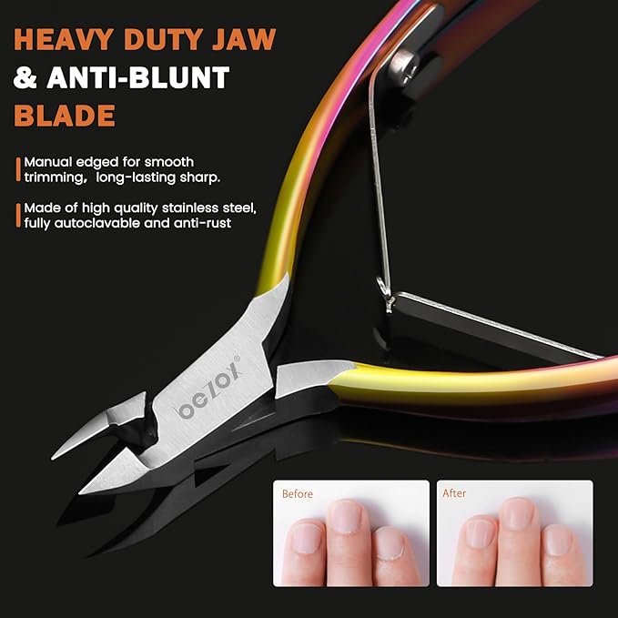 BEZOX Professional Cuticle Clipper with Tip Cover, Rainbow Finish, Stainless Steel Manicure Tool Cuticle Remover, 7mm Jaw, 1 Piece