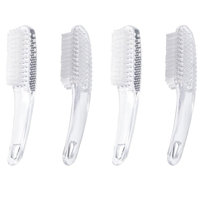 4 Pcs Handle Grip Nail Brushes for Cleaning, Long Handle Fingernail Cleaner, Hand Nail Toes Cleaning and Scrubbing Brushes, Pedicure Nail Scrubber Non-Slip for Men and Women, Clear