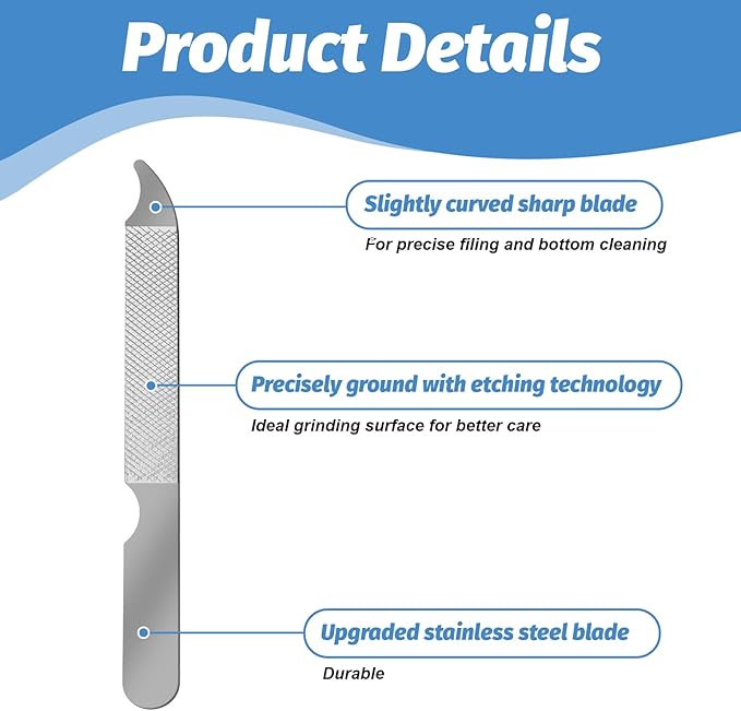 12 PCS Metal Nail Files for Women Stainless Steel Finger Nail Buffer Double-Sided Precision Fingernail Files with Curved Sharp Pointed Tip Thin Durable Nails File Bulk for Salon Home Travel