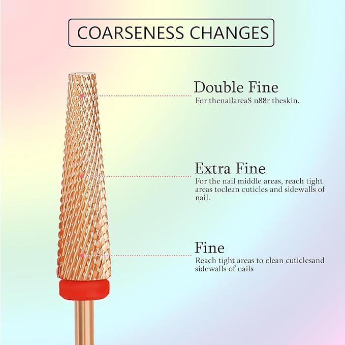 Super Long 5 in 1 Nail Drill Bits, Professional 3/32'' Carbide Tungsten Two Way Rotary Advanced Safety Bits, Fast Remove for Manicure Pedicure Cuticle Acrylic Nails (Rose Gold, Fine-F)