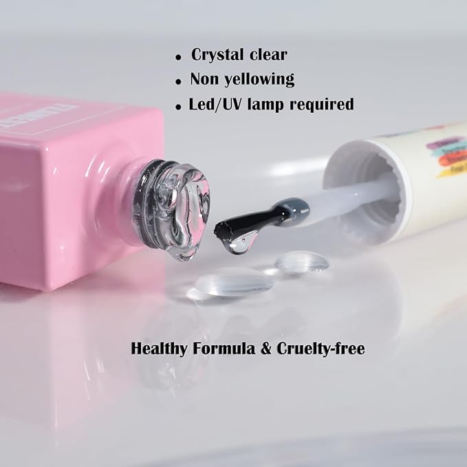 FZANEST Builder Gel Top Coat For Nails 15ml, 5 in 1 Non Wipe Builder Hard Gel in a Bottle, High Gloss Shine No Wipe Top Coat Rhineston Glue Nail Strengthen Extension