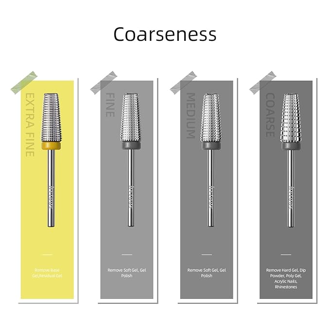 5 in 1 Nail Drill Bits, XF Carbide Tapered Nail Bit, Straight Cut Safety Drill Bits for Nails, 3/32 Two-way, Electric Manicure Drills Removal Base Coat