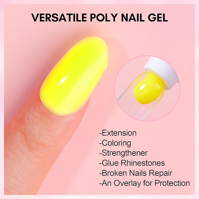 Makartt Poly Nail Gel-50ML Large-Bright Yellow Color, Strong Builder for Extension Overlay Strengthener 3D Diy, Multifunctional, Long-lasting for Nails French Manicures Home Salon-Sunny Side Up