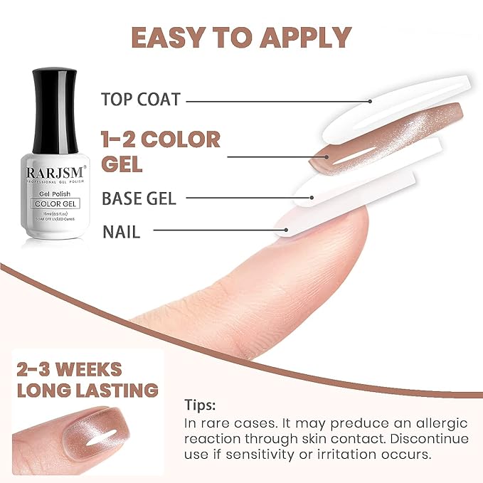 RARJSM Magnetic Cat Eye Gel Nail Polish Rose Gold Silver Glitter 15ml 9D Cateye Galaxy Universal Shimmer Velvet Ice Gel Polish Single Bottle with Magnet Stick UV LED Curing Require Soak Off Home Salon