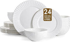 24Pc Rhombus Edge White Bone China Set, Service by KINGSTONE