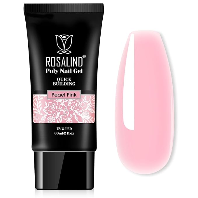 ROSALIND 2 oz Pink Poly Nail Gel, Peach Pink Poly Extension Gel for Nails Nature Color Builder Nail Strengthen Gel Poly Nail Art Design for Women