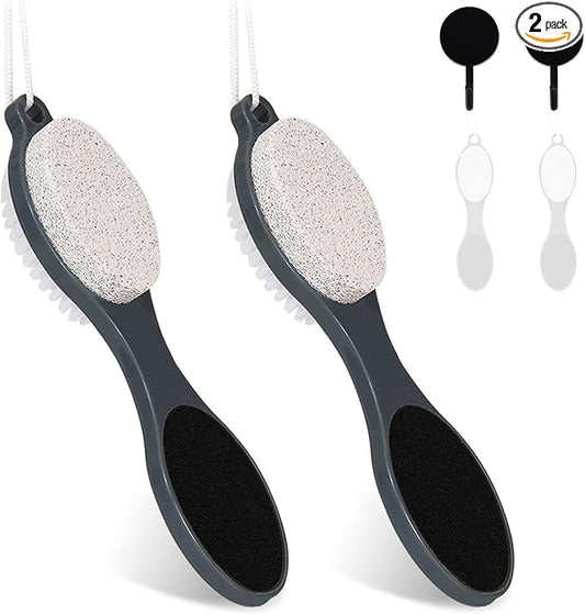 Foot File Callus Remover-2 Pcs 4 in 1 Foot Scrubber Dead Skin Remover for Feet,Pumice Stone, Foot Rasp and Sand Paper for Home Foot Care,Foot Brush for Shower (Grey Pedicure Foot File)