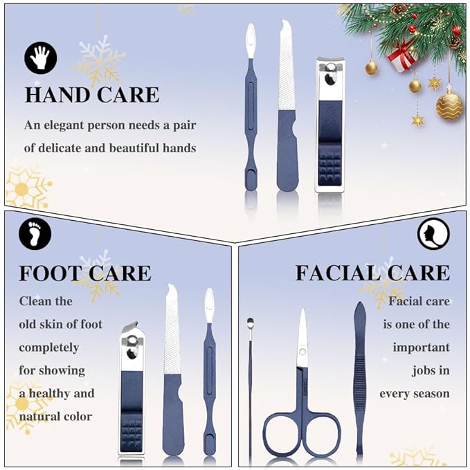 Men Stocking Stuffers for Christmas, Nail Care Kit for Men, 7 PCS Manicure and Pedicure Kit, Manicure Set Women Travel Nail Kit Nail Clipper Set Kit Tool Christmas Gift Mens Nail Grooming Kit(Blue)