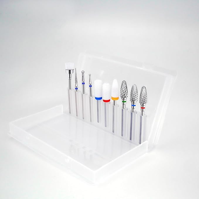 Fantexy 10Pieces Ceramic Nail Drill Bits, 3/32 Inch Professional Acrylic Nail Bit Set,Nail File Bits Nail Art Tools For Electric Manicure Machine Home Salon Use