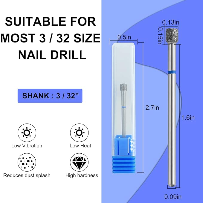 Diamond Safety Bits Small Tapered Electric Nail Drill File Cuticle Cleaner Tool for Acrylic Nails Rotary Nail Drill Machine Manicure Pedicure Polishing (Medium)