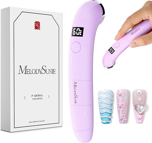 MelodySusie Handheld UV Light for Gel Nails, P-ART01A Cordless UV Nail Lamp with LCD Display& Ergonomic Design, Rechargeable LED Light Flash Cures Soft Gels, Rhinestone Glue & Liner Gel, Purple