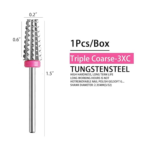 Nail Carbide 5 in 1 Nail Drill Bit,Two Way Use for Left and Right Handed,Acrylic or Hard Gel Remover Drill Machine Accessory (3XC)