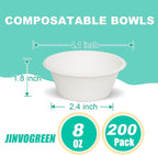 JINVOGREEN 200 Count 8 oz Paper Bowls, Small Disposable Compostable Bowls - Image 3